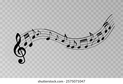 Musical notes on a transparent isolated background. Musical notes PNG. Different types of musical notes. Musical-themed background.