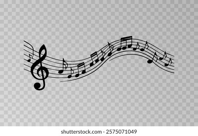 Musical notes on a transparent isolated background. Musical notes PNG. Different types of musical notes. Musical-themed background.