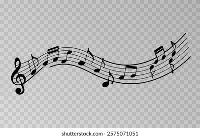 Musical notes on a transparent isolated background. Musical notes PNG. Different types of musical notes. Musical-themed background.