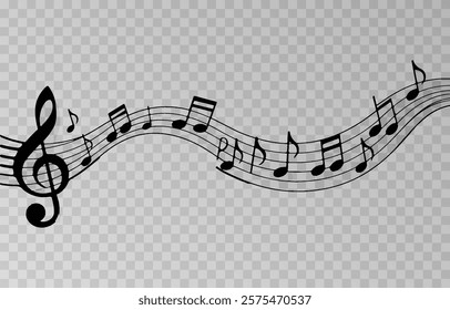 Musical notes on a transparent isolated background. Musical notes PNG. Different types of musical notes. Musical-themed background.