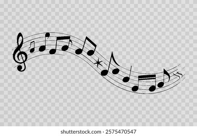 Musical notes on a transparent isolated background. Musical notes PNG. Different types of musical notes. Musical-themed background.