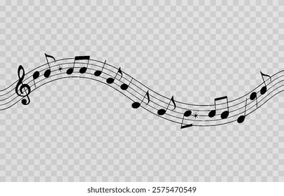 Musical notes on a transparent isolated background. Musical notes PNG. Different types of musical notes. Musical-themed background.