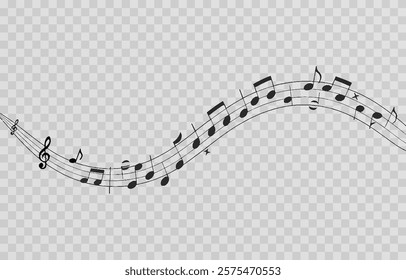 Musical notes on a transparent isolated background. Musical notes PNG. Different types of musical notes. Musical-themed background.