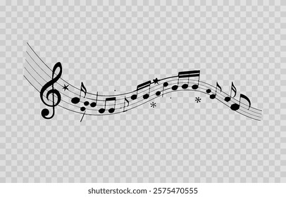 Musical notes on a transparent isolated background. Musical notes PNG. Different types of musical notes. Musical-themed background.
