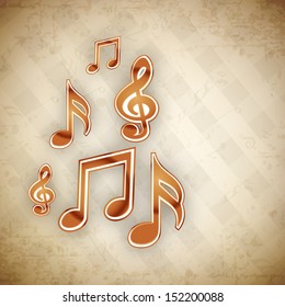 Las notas musicales sobre el fondo vintage, pueden ser usadas como volante, afiche o banner en concepto de música y fiestas. 
