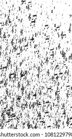 Musical Notes on White Background.  Vertical Orientation. Many Random Falling Notes, Bass and Treble Clef. Vector Musical Symbols.  Abstract White and Black Vector Background. Jazz Background. 