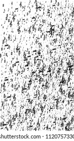 Musical Notes on White Background.  Vertical Orientation. Many Random Falling Bass, Treble Clef and Notes. Vector Musical Symbols.  Abstract White and Black Vector Background. Jazz Background. 