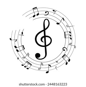 Musical notes on a white background. Round musical composition. Vector illustration