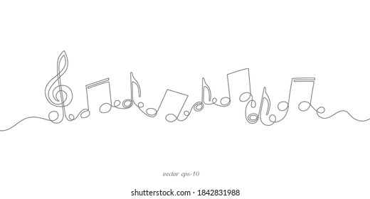  Musical notes on white background.Musical concept.Continuous line drawing.Vector illustration.