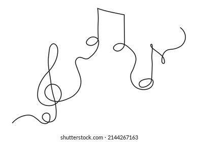 Musical notes on white background.Musical concept.Continuous line drawing.Vector illustration.