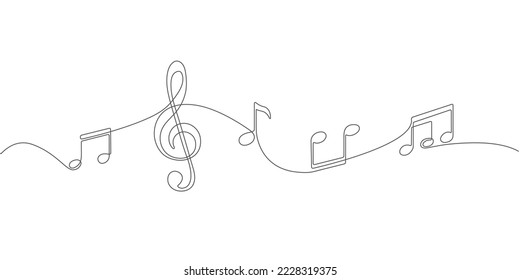 Notas musicales sobre fondo blanco.Concepto musical.Dibujo continuo de líneas.Ilustración vectorial.