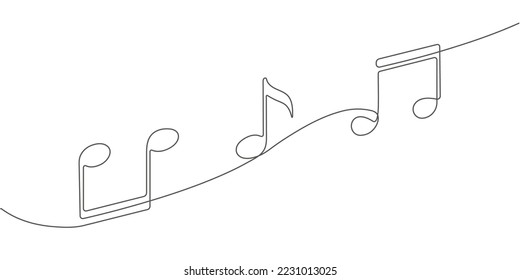 Notas musicales sobre fondo blanco.Concepto musical.Dibujo continuo de líneas.Ilustración vectorial.	