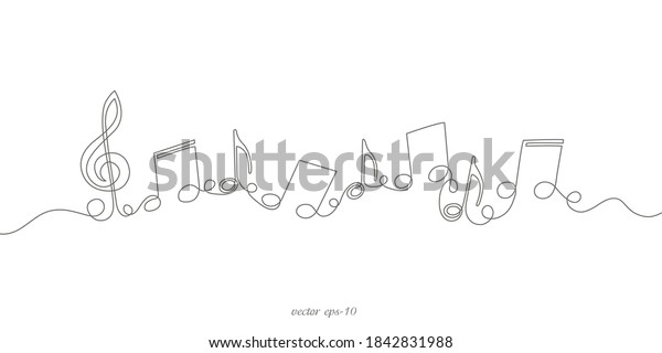  Musical notes on white\
background.Musical concept.Continuous line drawing.Vector\
illustration.