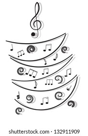 Musical notes. Ornament with swirls on white background.
