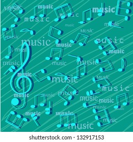 Musical notes. Ornament with swirls on white background.