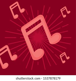 musical notes over red background, colorful design. vector illustration