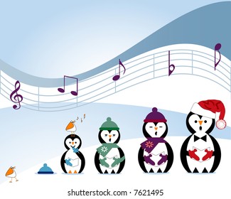 musical notes with penguin and arctic birds