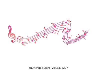 Musical notes pentagram with colorful design free vector editable background