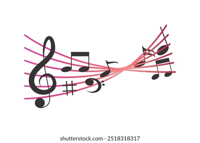 Musical notes pentagram with colorful design free vector editable background