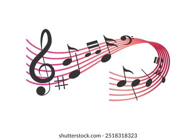 Musical notes pentagram with colorful design free vector editable background