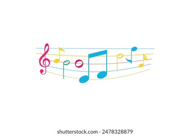 Musical notes pentagram stave wave colorful fresh key editable background free vector image