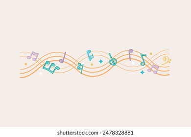 Musical notes pentagram stave wave colorful fresh key editable background free vector image