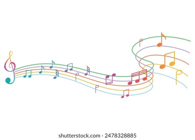 Musical notes pentagram stave wave colorful fresh key editable background free vector image