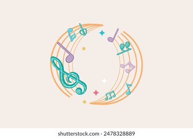 Musical notes pentagram stave wave colorful fresh key editable background free vector image