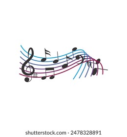 Musical notes pentagram stave wave colorful fresh key editable background free vector image