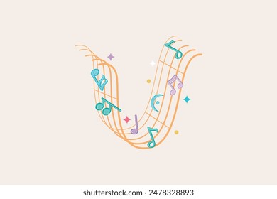 Musical notes pentagram stave wave colorful fresh key editable background free vector image