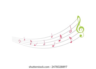 Musical notes pentagram stave wave colorful fresh key editable background free vector image