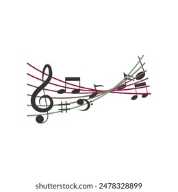 Musical notes pentagram stave wave colorful fresh key editable background free vector image