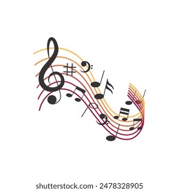 Musical notes pentagram stave wave colorful fresh key editable background free vector image