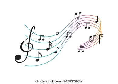 Musical notes pentagram stave wave colorful fresh key editable background free vector image