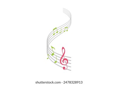 Musical notes pentagram stave wave colorful fresh key editable background free vector image