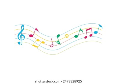 Musical notes pentagram stave wave colorful fresh key editable background free vector image