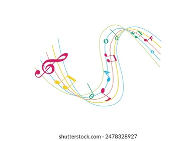 Musical notes pentagram stave wave colorful fresh key editable background free vector image