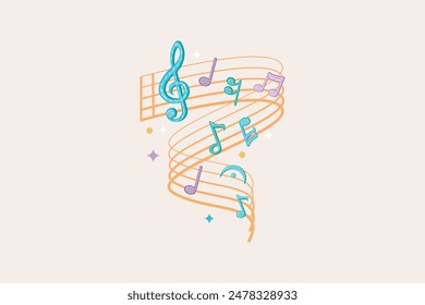 Musical notes pentagram stave wave colorful fresh key editable background free vector image