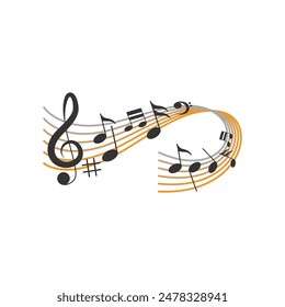 Musical notes pentagram stave wave colorful fresh key editable background free vector image