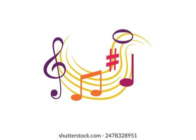 Musical notes pentagram stave wave colorful fresh key editable background free vector image