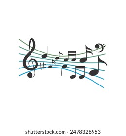 Musical notes pentagram stave wave colorful fresh key editable background free vector image