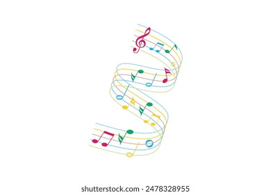 Musical notes pentagram stave wave colorful fresh key editable background free vector image