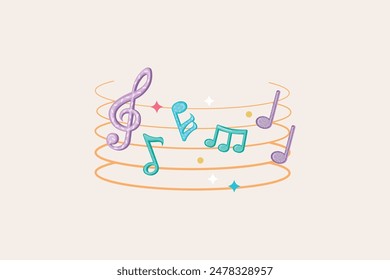 Musical notes pentagram stave wave colorful fresh key editable background free vector image