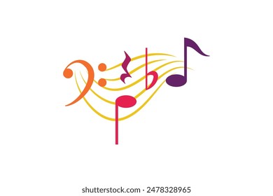 Musical notes pentagram stave wave colorful fresh key editable background free vector image