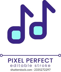 Notas musicales píxel color RGB perfecto icono ui. Tono de llamada. Escucha música. Elemento de línea simple rellenado. GUI, diseño UX para aplicación móvil. Pictograma aislado del vector. Trazo editable. Fuente de Poppins utilizada
