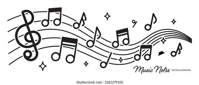 Musical notes playing a melody on a staff notation vector illustration