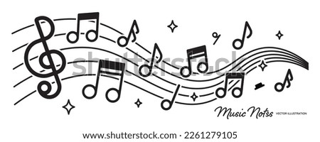 Musical notes playing a melody on a staff notation vector illustration