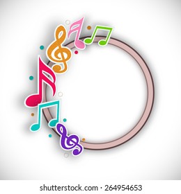 Musical notes with rounded frame on stylish background.