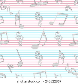 Musical notes with seamless pattern.