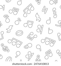 Notas musicales. Patrón sin costuras. Página para colorear. Estilo dibujado a mano. Dibujo de Vector. Diseñar adornos.